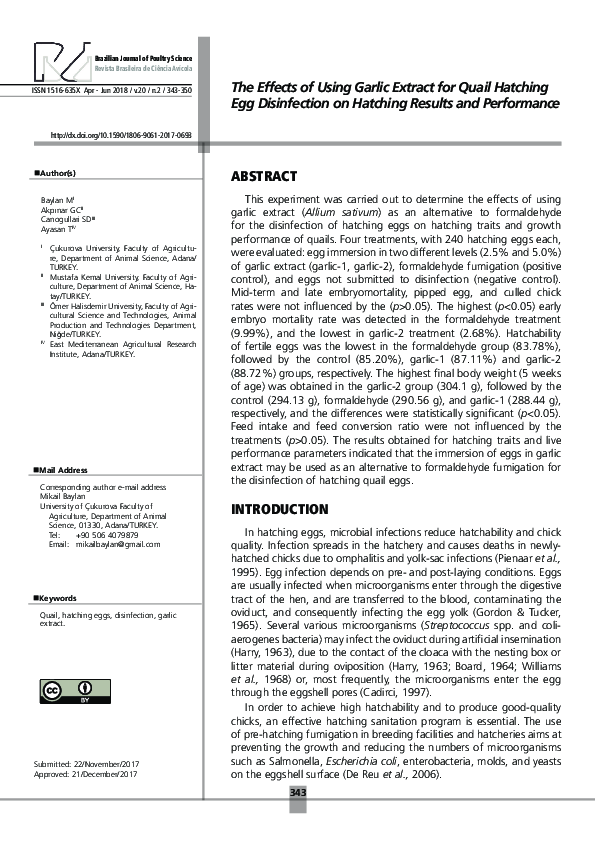 (PDF) The Effects of Using Garlic Extract for Quail Hatching Egg ...