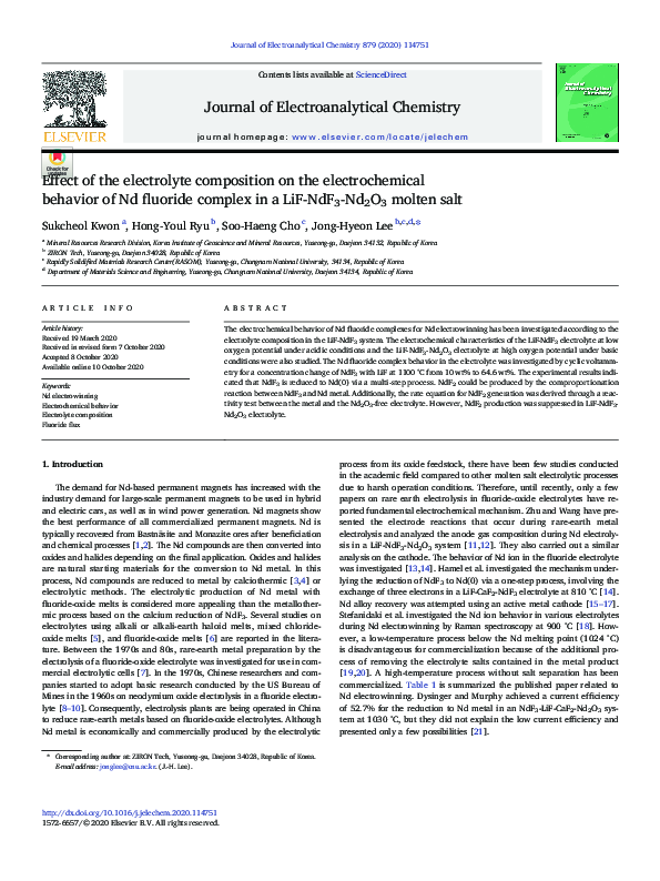 (PDF) Effect of electrolyte composition on the electrochemical ...
