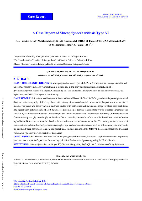 (PDF) A Case Report of Mucopolysaccharidosis Type VI