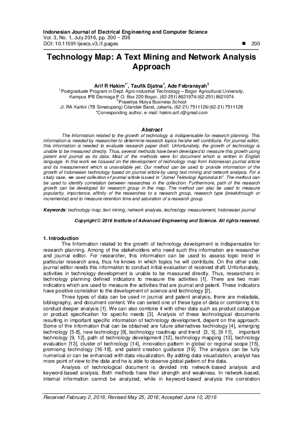 (PDF) Technology Map: A Text Mining and Network Analysis Approach
