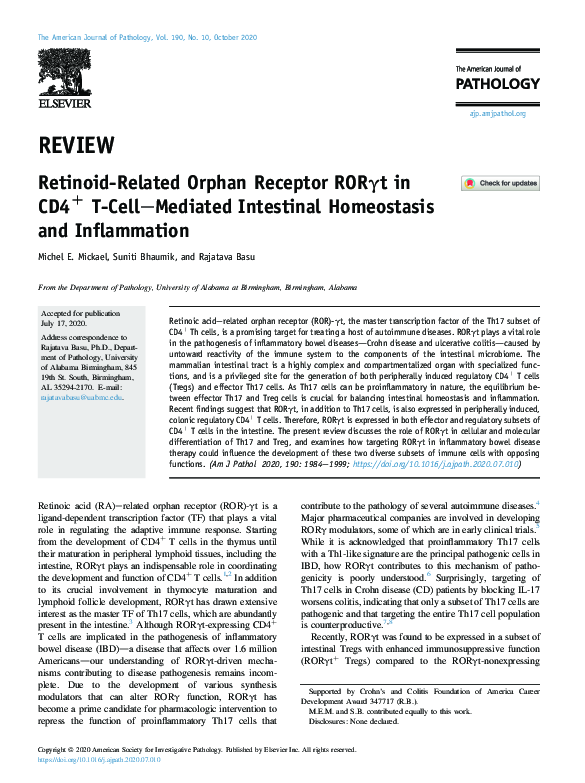 (PDF) Retinoid-Related Orphan Receptor RORγt in CD4+ T-Cell–Mediated ...