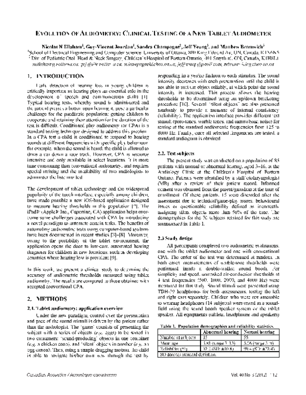 (PDF) Evolution of audiometry: Clinical testing of a new tablet ...