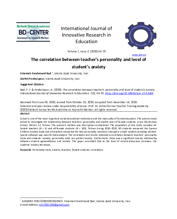 (PDF) The correlation between teacher's personality and level of ...