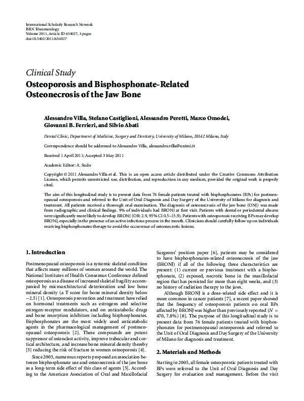 (PDF) Osteoporosis and bisphosphonate-related osteonecrosis of the jaw bone