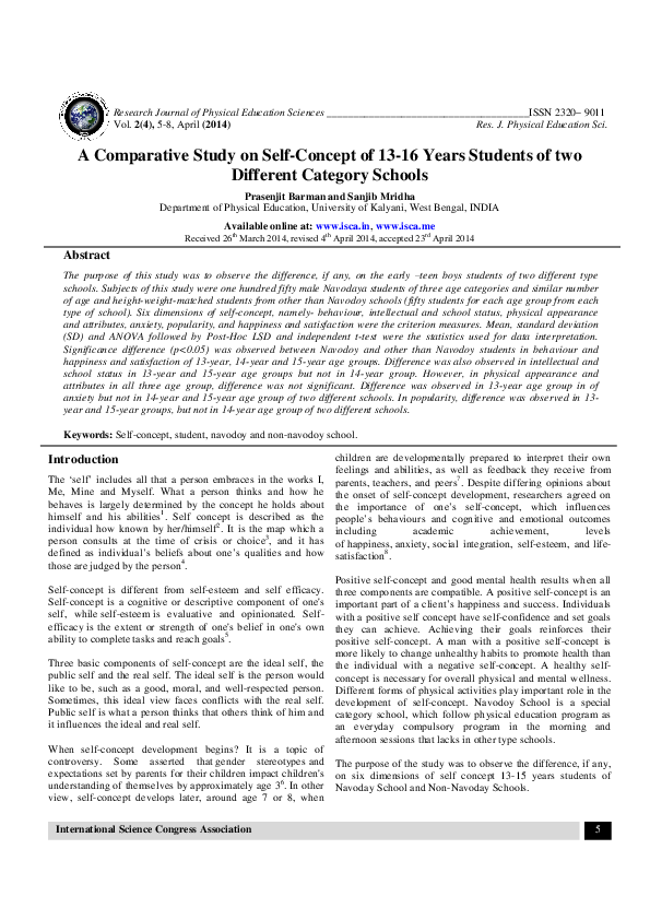 (PDF) A Comparative Study on Self-Concept of 13-16 Years Students of ...