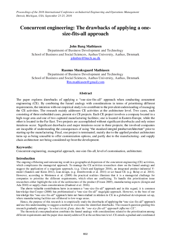 (PDF) Concurrent engineering: The drawbacks of applying a one- size ...
