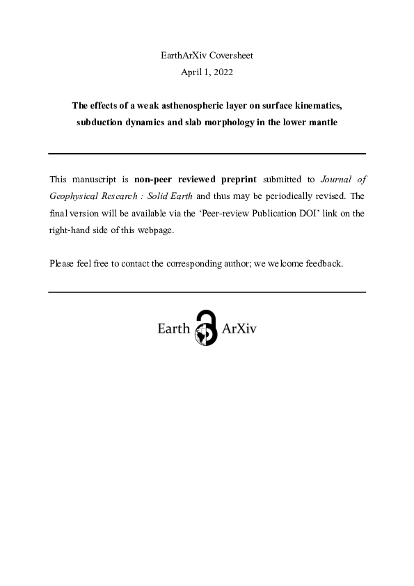 (PDF) The effects of a weak asthenospheric layer on surface kinematics ...