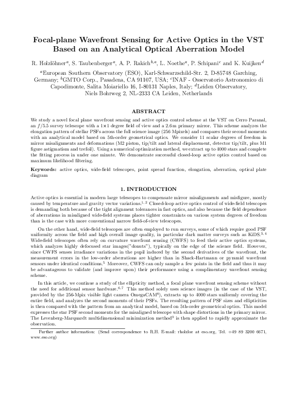 (PDF) Focal-plane wavefront sensing for active optics in the VST based ...