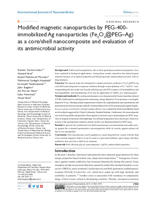 (PDF) Modified magnetic nanoparticles by PEG-400-immobilized Ag ...