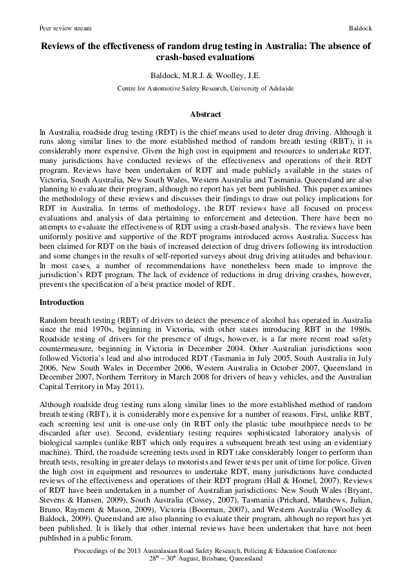 (PDF) Reviews of the effectiveness of random drug testing in Australia ...