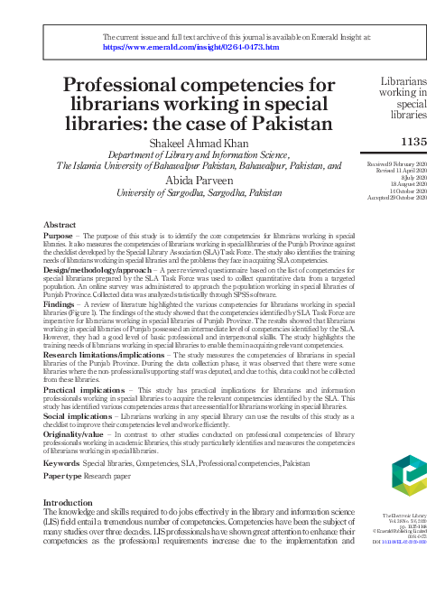 (PDF) Professional competencies for librarians working in special ...