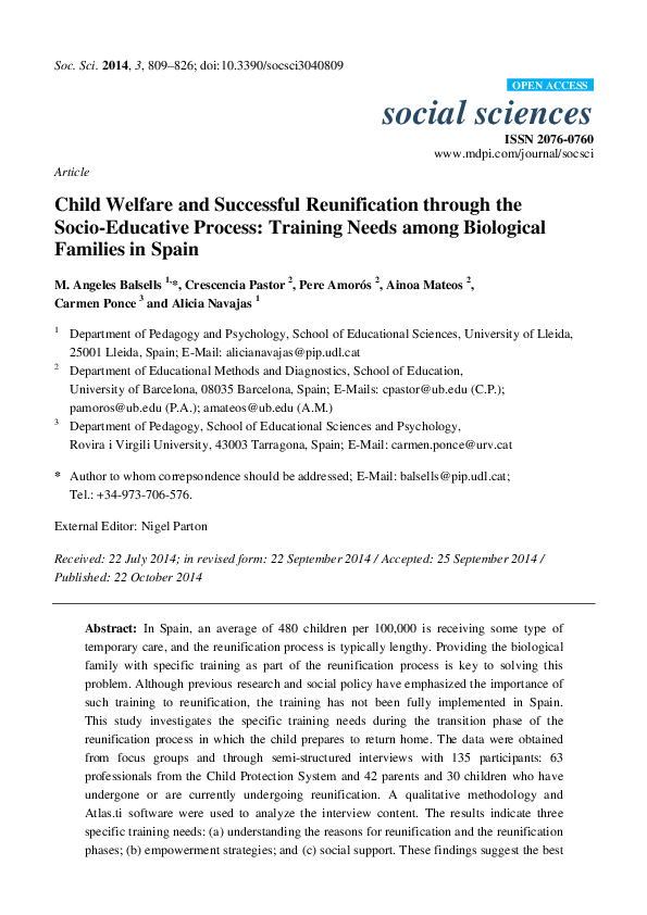 (PDF) Article Child Welfare and Successful Reunification through the ...