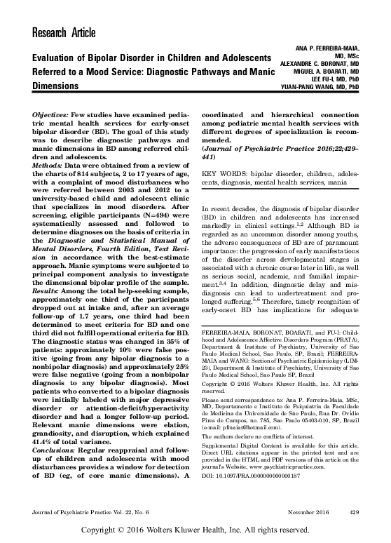 (PDF) Evaluation of Bipolar Disorder in Children and Adolescents ...