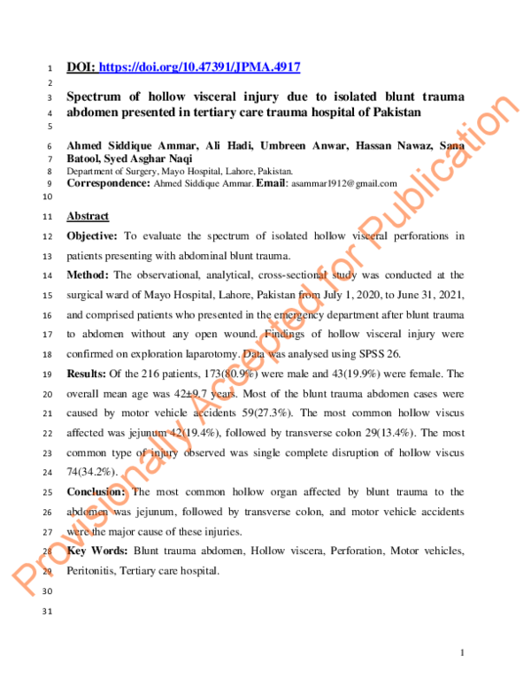(PDF) Spectrum of hollow visceral injury due to isolated blunt trauma ...