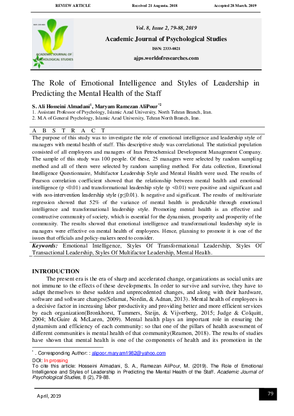 (PDF) The Role of Emotional Intelligence and Styles of Leadership in ...