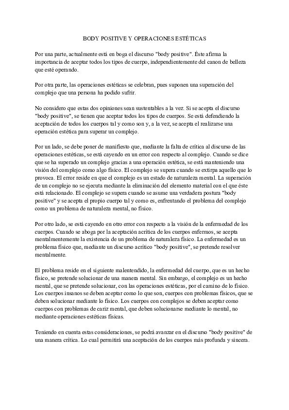 (DOC) BODY POSITIVE Y OPERACIONES ESTÉTICAS