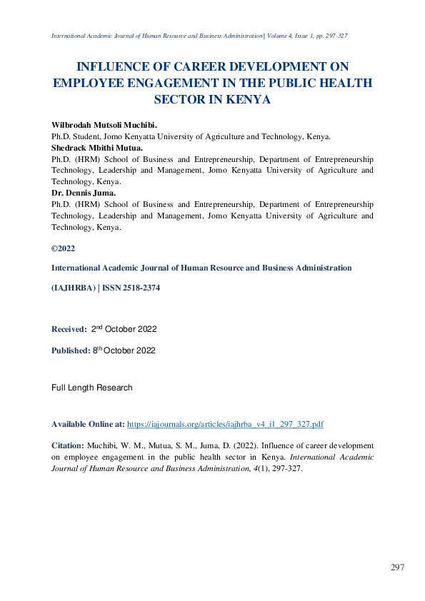 (PDF) INFLUENCE OF CAREER DEVELOPMENT ON EMPLOYEE ENGAGEMENT IN THE ...