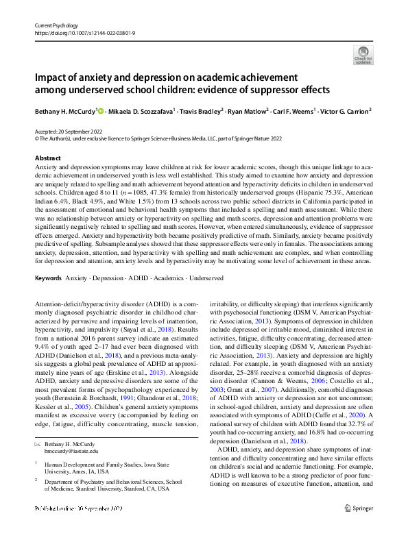 (PDF) Impact of anxiety and depression on academic achievement among ...