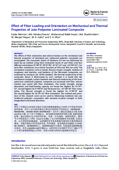 (PDF) Effect of Fiber Loading and Orientation on Mechanical and Thermal ...