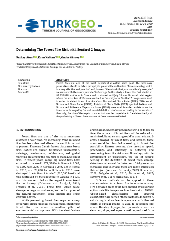 (PDF) Determining The Forest Fire Risk with Sentinel 2 Images