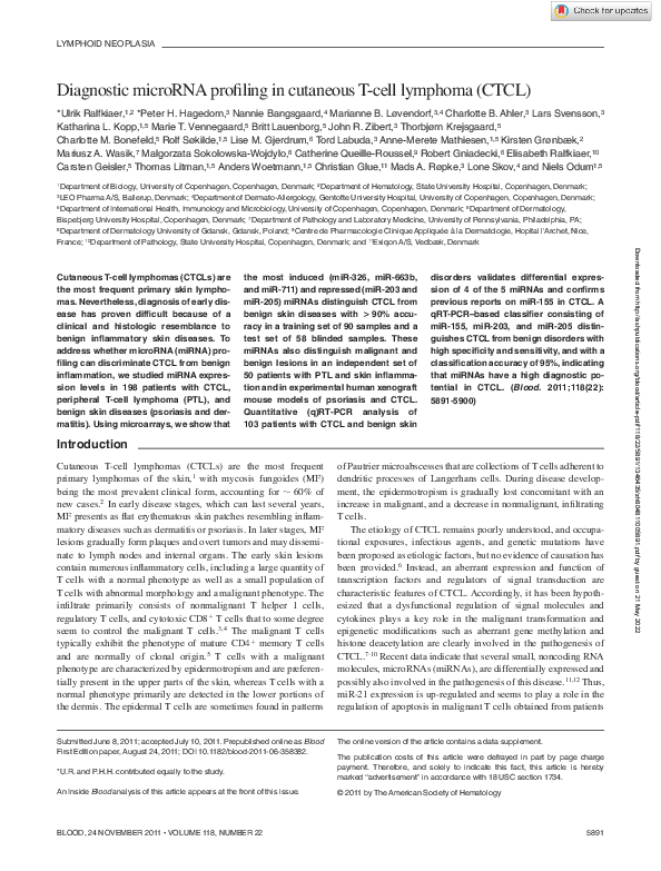  pdf diagnostic microrna profiling in cutaneous t cell lymphoma ctcl 