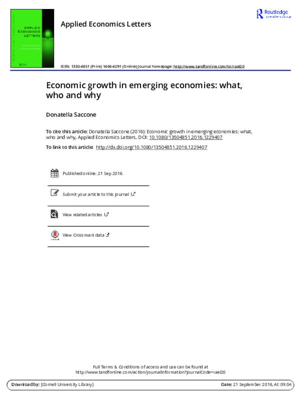 (PDF) Economic growth in emerging economies: what, who and why