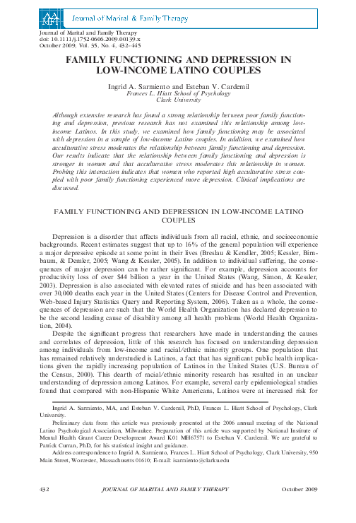 (PDF) Family Functioning and Depression in Low-Income Latino Couples