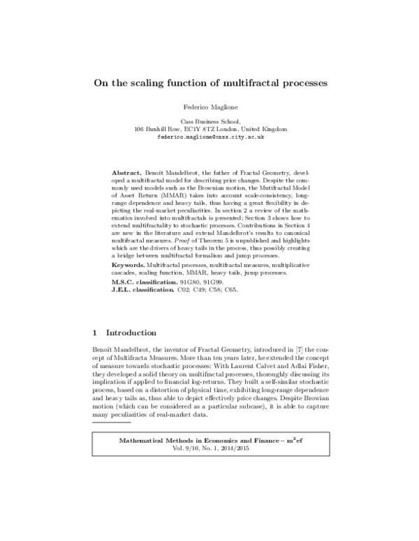 (PDF) On the scaling function of multifractal processes