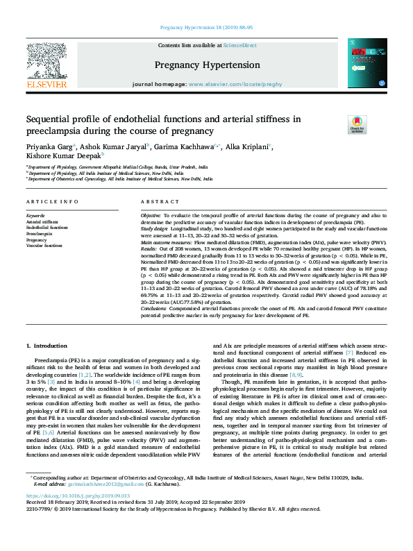 (PDF) Sequential profile of endothelial functions and arterial ...