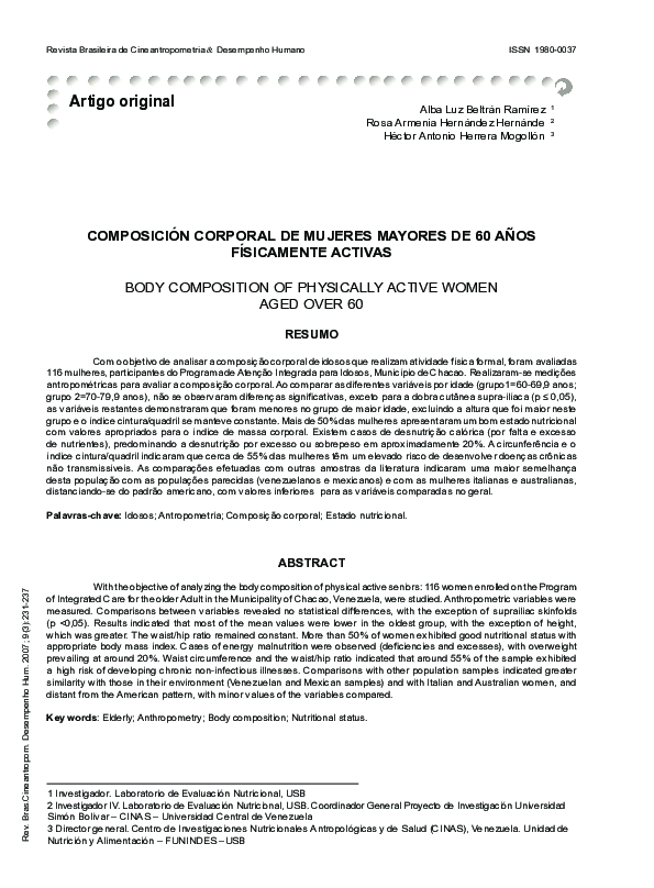 (PDF) Body composition of physically active women aged over 60 | Hector ...