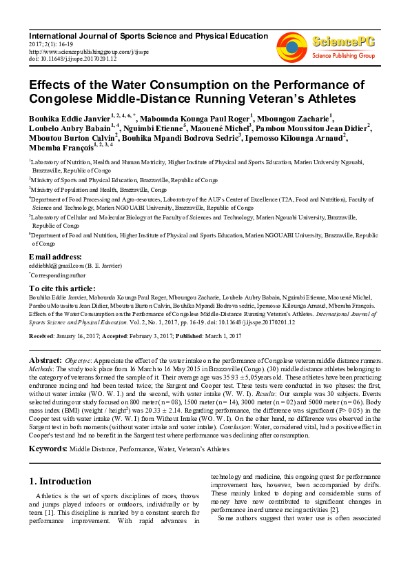 (PDF) Effects of the Water Consumption on the Performance of Congolese ...