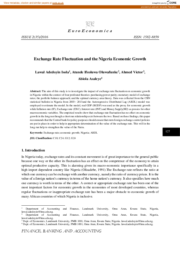 (PDF) Exchange Rate Fluctuation and the Nigeria Economic Growth