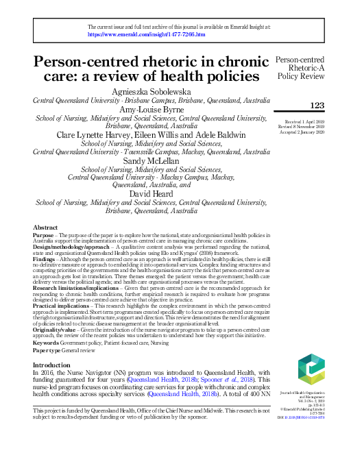 (PDF) Person-centred rhetoric in chronic care: a review of health policies
