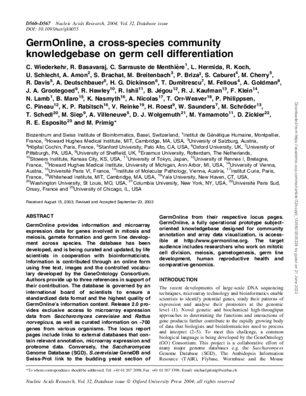 (PDF) GermOnline, a cross-species community knowledgebase on germ cell ...