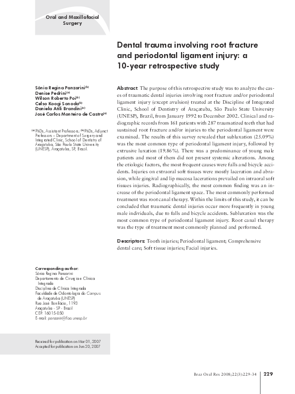 (PDF) Dental trauma involving root fracture and periodontal ligament