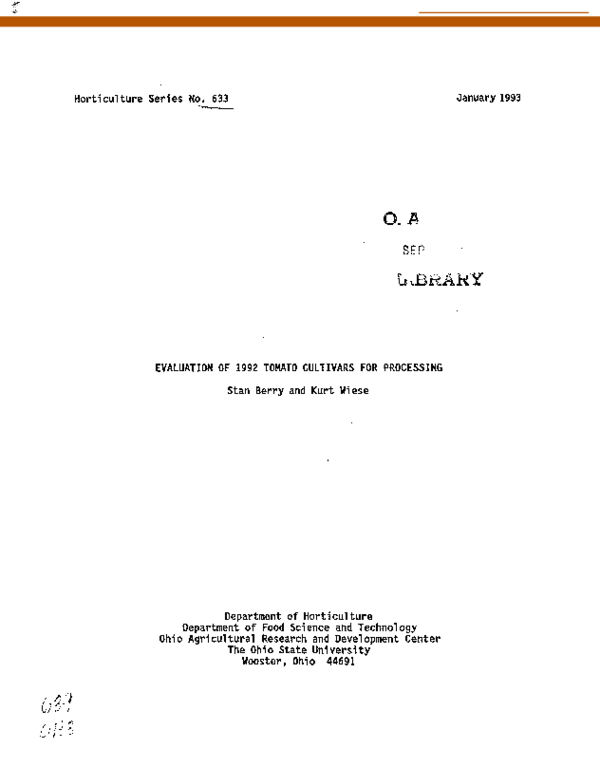 (PDF) Evaluation of 1992 Tomato Cultivars for Processing