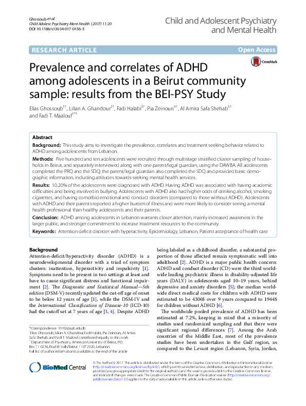 (PDF) Prevalence and Correlates of ADHD Among Adolescent Students in ...