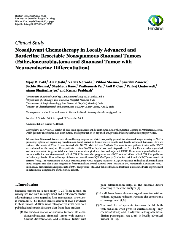 (PDF) Neoadjuvant Chemotherapy in Locally Advanced and Borderline ...