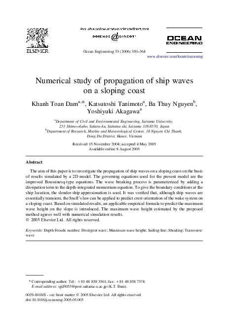 (PDF) Numerical study of propagation of ship waves on a sloping coast