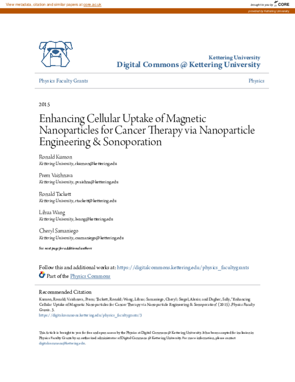 (PDF) Enhancing Cellular Uptake of Magnetic Nanoparticles for Cancer ...