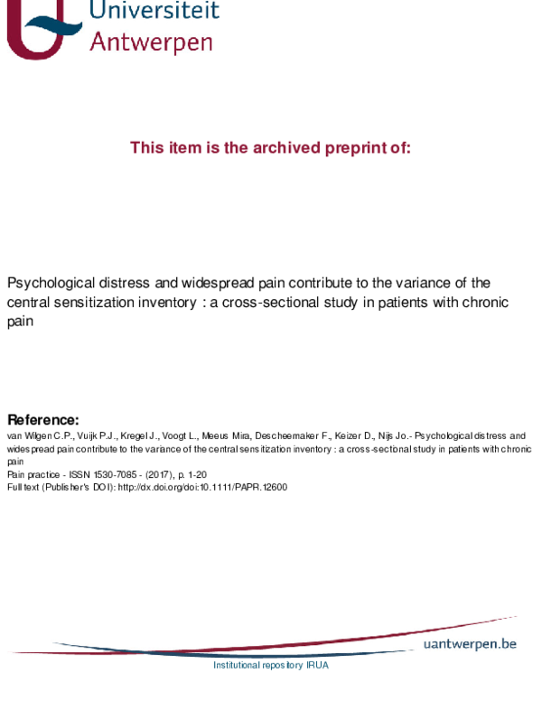(PDF) Psychological Distress and Widespread Pain Contribute to the ...