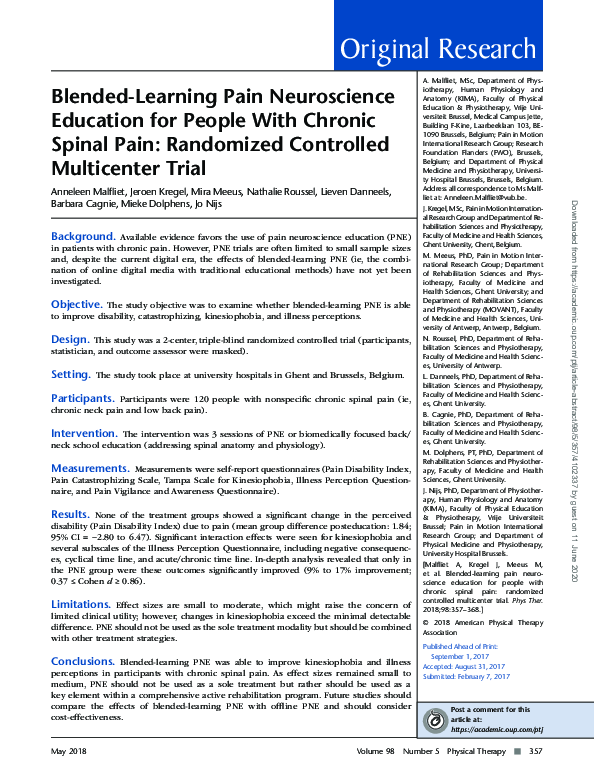 (PDF) Blended-Learning Pain Neuroscience Education for People With ...
