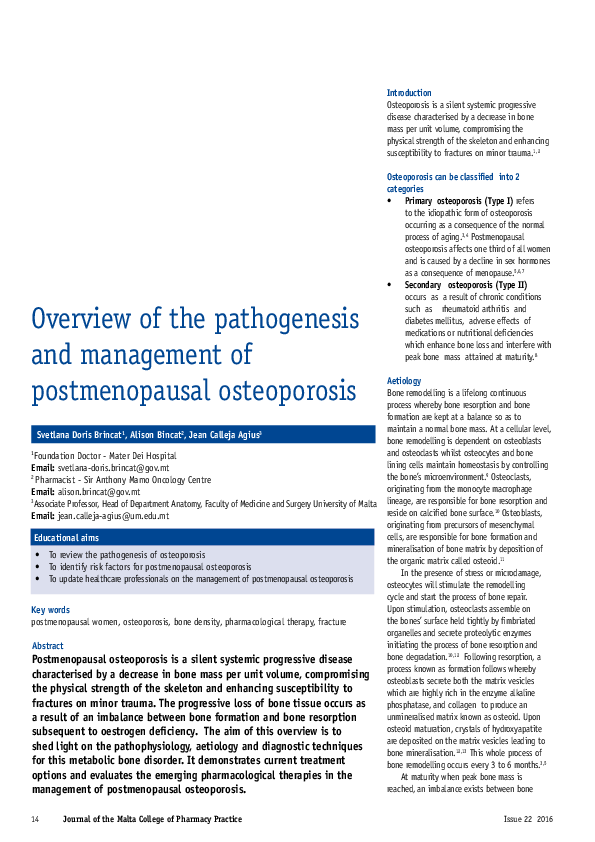 (PDF) Overview of the pathogenesis and management of postmenopausal ...