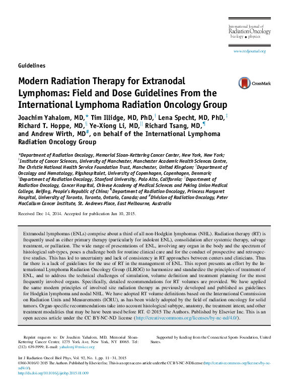 (PDF) Modern Radiation Therapy for Extranodal Lymphomas Field and Dose