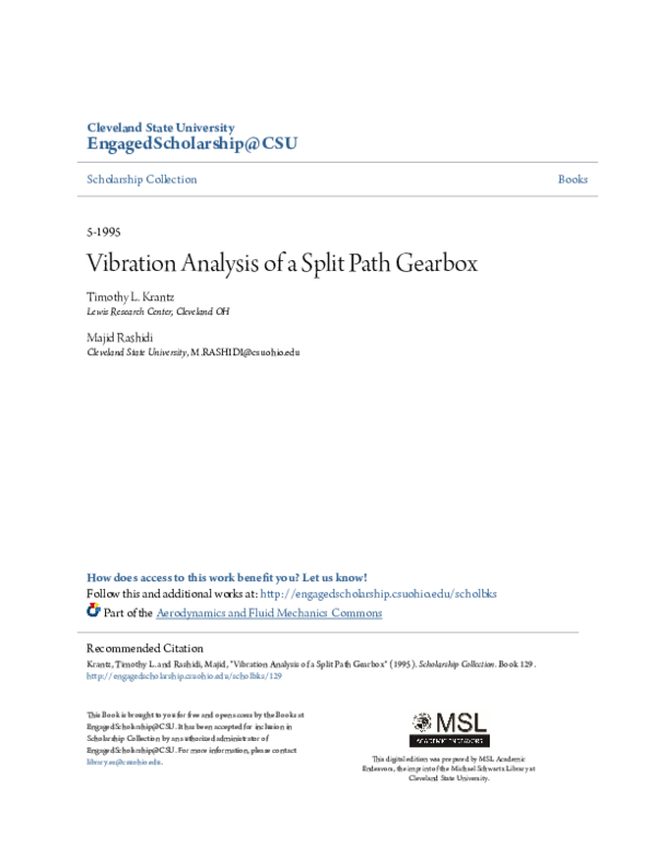 (PDF) Vibration analysis of a split path gearbox Majid Rashidi