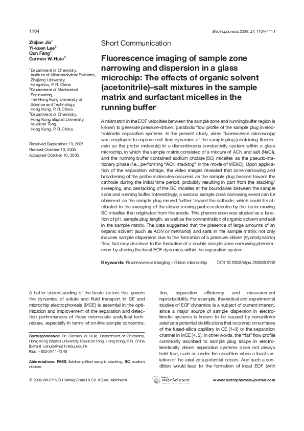 (PDF) Fluorescence imaging of sample zone narrowing and dispersion in a ...
