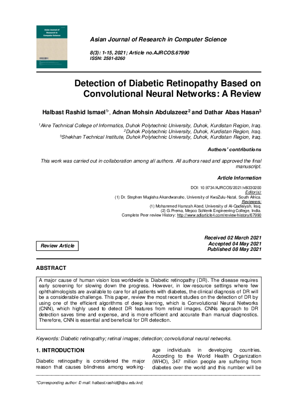 (PDF) Detection of Diabetic Retinopathy Based on Convolutional Neural ...