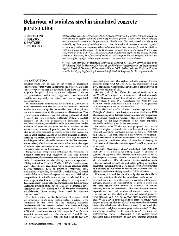 (PDF) Behaviour of stainless steel in simulated concrete pore solution