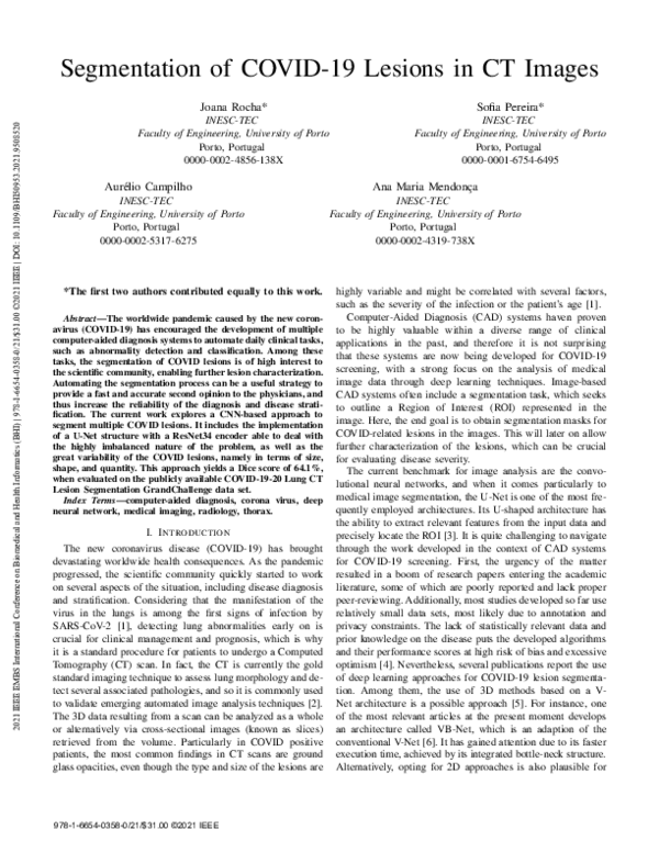 (PDF) Segmentation of COVID-19 Lesions in CT Images