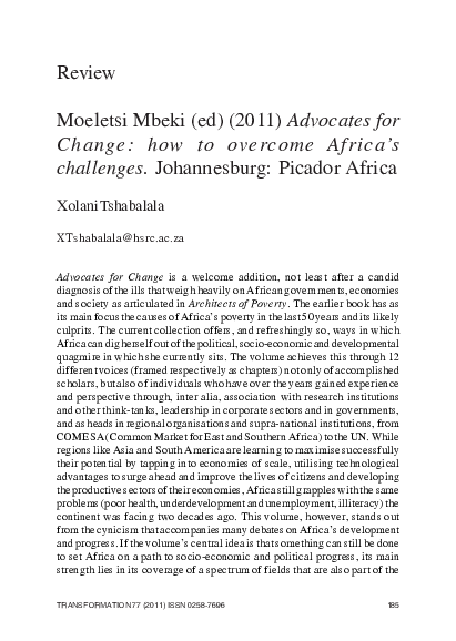 (PDF) Moeletsi Mbeki (ed) (2011) Advocates for Change how to